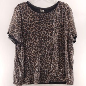 Anne Klein Animal-Print Sequin Top‎ Shirt Light Coffee Multi Plus Size 2X READ